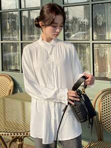 DAZY Frilled Neck Flounce Sleeve Blouse,Long Sleeve Tops,Fall Clothes - White - View 8