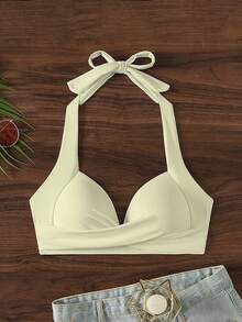 Voyashape Women's Solid Color Minimalist Daily Wear Push-Up Swimwear Top - Light Yellow - View 3