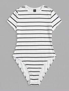 SHEIN BASICS Áo liền quần ôm nữ - Đen và trắng - Xem 6
