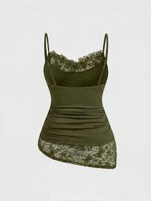 ROMWE Goth Plus Size Sexy Butterfly Lace Patchwork Minimalist Versatile Long Camisole And Tank Top - Green - View 2