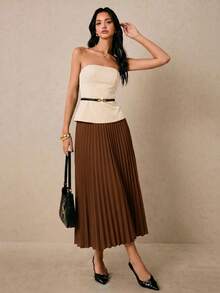 Poéselle Women's Solid Color Bandeau Top And Pleated Mini Skirt Elegant 2-Piece Set - Multicolor - View 7