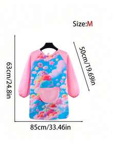 SHEIN 1件防水防污长袖艺术围裙，男女通用，双面可用，适合儿童和成人，独特的抽象印花，全臂保护，适用于丙烯颜料、粘土、烹饪艺术家、陶艺工作室、幼儿园教室，防溅可穿戴画布（S-XL码，可擦拭清洁，随机图案） - 彩雲-粉袖 - 查看 9