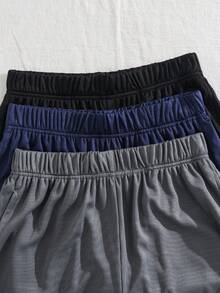 SHEIN 青少年男童三件套休闲撞色反光条短裤套装，黑/灰/蓝，适合运动、居家、学校、校园、大学等场合。 - 彩色 - 查看 3