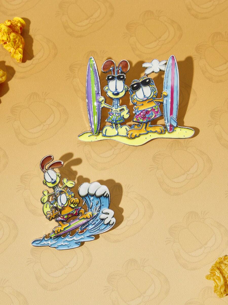 GARFIELD | SHEIN 新款創意卡通可愛胸針,IP聯名設計,可愛個性化,簡約大方,亦可用作飾品,適合各種派對、音樂會、節慶,精美禮物 - 白金 - 查看 1