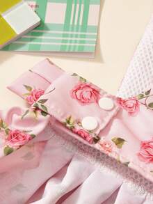 PETSIN 1pc Pink Rose Full Print Pet Skirt Skin Friendly Breathable With Traction Rope Casual Style Pet Clothing - Multicolor - View 4