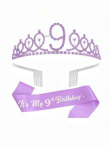 SHEIN 2 cái/bộ dây đeo sinh nhật vương miện công chúa vương miện nữ hoàng vương miện đá quý băng đô sinh nhật dây đeo sinh nhật có ghim vương miện sinh nhật vui vẻ và ruy băng dây đeo cho trang trí tiệc sinh nhật, giáng sinh - Nhiều màu - Xem 15