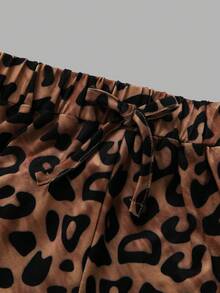 Young Girl Casual Vacation Printed Knit Ruched Short Sleeve Top And Matching Leopard Print Pants Set,Girls Spring/Summer - Multicolor - View 6