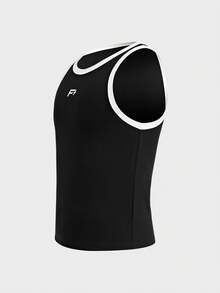 AXEPEAK Men's Contrast Trim Crew Neck Sleeveless Casual Versatile Tank Top, Summer - Black - View 3