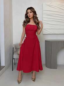 Vestido de mujer con tirantes en X de un solo color - Blanco - Ver 11