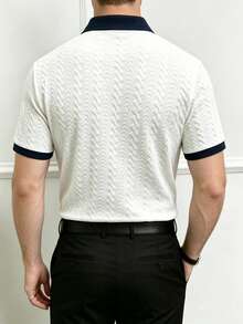 Calvornis 男士休闲通勤拼色短袖 Polo 衫 - 白色 - 查看 2