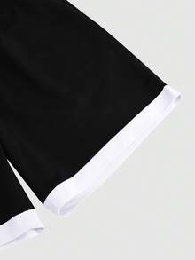 Manfinity Homme 男士夏季休閒運動拼接色字母印花圓領背心短褲套裝，度假風 - 彩色 - 查看 7