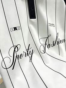 Manfinity Hypemode Kemeja Polo Pria Kasual Sehari-hari untuk Perjalanan, Motif Huruf & Garis, Warna Kontras, Potongan Longgar, Musim Panas - MultiWarna - View 4
