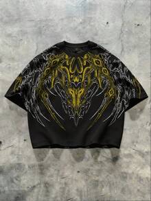 ROMWE MEN Goth Men's Printed Short Sleeve T-Shirt, Loose Fit - Black - View 2