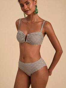 Travachic Women's Summer Beach Plaid Sexy Bikini Set - Brown - View 5