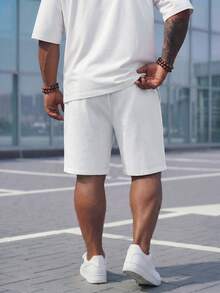 DRIVNCORE Plus Size Men's Casual Solid Color Shorts, Versatile For Summer - White - View 2