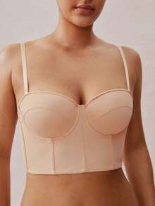 Veilyse Áo croptop cúp ngực không dây màu be dành cho nữ - Dây đeo có thể tháo rời, thích hợp mặc đi nghỉ mát. - Màu be - Xem 4