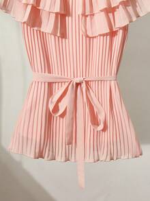 Franclia Women's Pink Ruffle Hem Cinched Waist Blouse - Pink - View 4