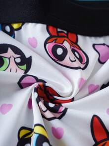 THE POWERPUFF GIRLS X SHEIN Women's Comfortable Cute Cartoon Heart Print Trim Briefs - White - View 6