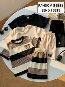 [Random 3 Sets,Send 1 Sets] Casual Cartoon Pattern T-Shirt Set,Summer Toddlers Boys Astronaut Playful Pals Preppy Jogging Streetwear Vacation Outfits - Multicolor - View 2