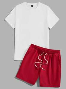 Torvinic Conjunto de top de punto ajustado y pantalones cortos tejidos para hombre, vacaciones - Multicolor - Ver 3