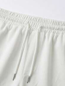 INAWLY Men's Summer White Swim Shorts Black Vine Leaf Print Drawstring Beachwear - Black and White - View 4