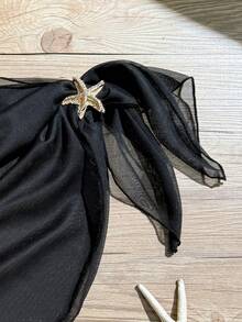 SHEIN Black Solid Color Minimalist Chiffon Dress With Starfish Decor, Suitable For Teenagers (Girls), Vacation, Summer, Beach, Swimming Pool, Party - Black - View 5