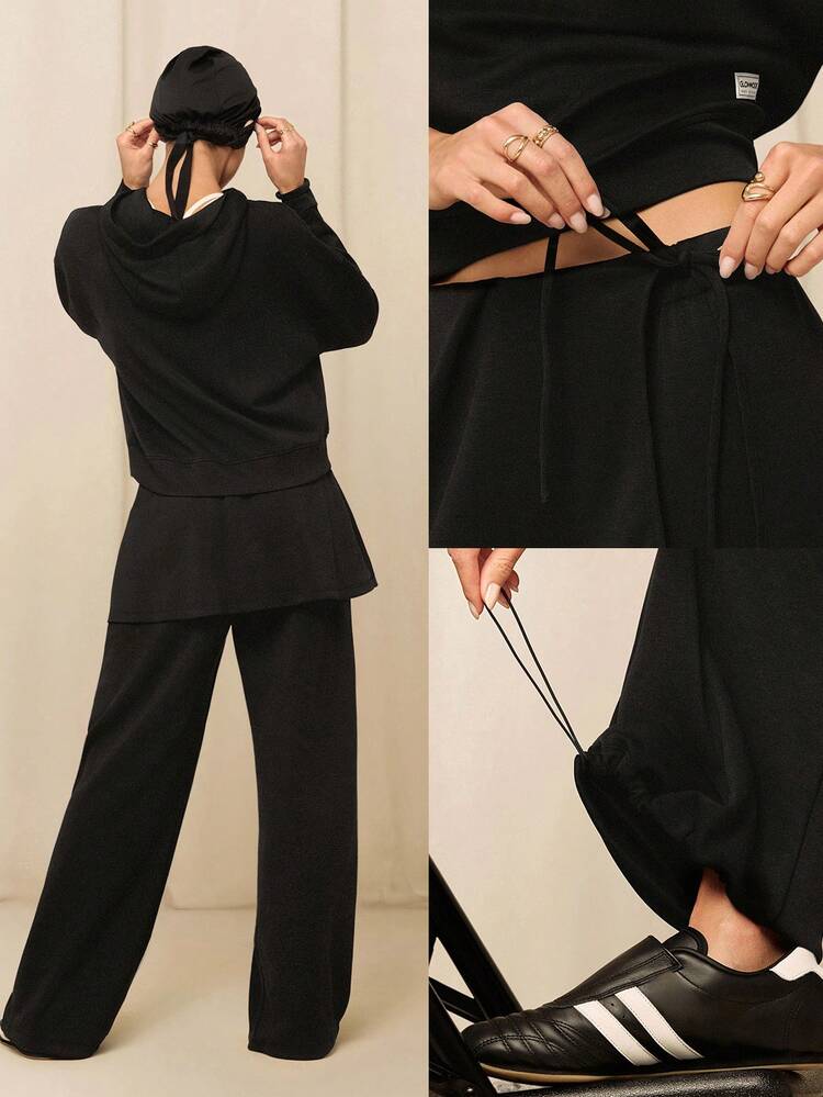 Modest 1PC SoftCalm Modal Easy Shift Silky-Smooth Soft Breathable Adjustable Drawstring Ankle Side Pocket 2-In-1 Wide-Leg Jogger Daily Casual Street Wear