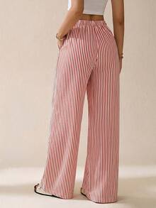 SHEIN Tall Striped & Printed Casual Daily Wear Women Spring/Summer Long Pants - Red - View 2
