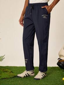 Tonviero Men's Letter Print Drawstring Waist Jogger Pants Fall Breathable Pants, Lightweight Sports - Royal Blue - View 1