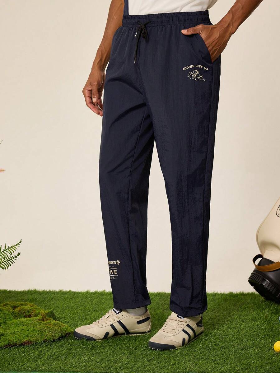Tonviero Men's Letter Print Drawstring Waist Jogger Pants Fall Breathable Pants, Lightweight Sports - Royal Blue - View 1