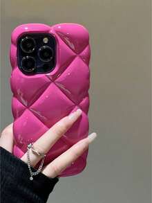High End Girl Hot Girl Rose Red Diamond Grid Creative Fashion Phone Case Compatible With Apple Phones - Hot Pink - View 7