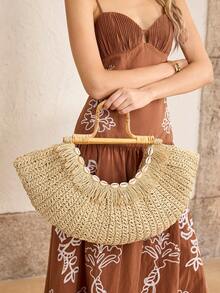 MOTF BOLSO DE MANO TIPO TOTE PARA MUJER, ELEGANTE BOLSO DE MODA CON FORMA DE ABANICO PARA VACACIONES - Beis - Ver 8