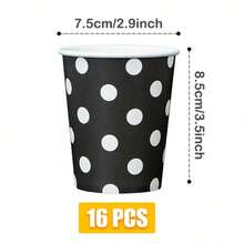 Black Background White Polka Dot Disposable Dining Plate Napkins Paper Cups, Disposable Party Supplies Set, Suitable For 16 Guests, Suitable For Birthdays, Weddings, Theme Parties, Family Picnics, Disposable Dining Plate Party Utensils - View 9