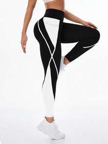 Exploreva Women's Contrast Color Pocket Sports Leggings - Multicolor - View 6