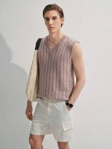 Claim Dot Áo vest nam cổ chữ V dệt kim kiểu dáng thường ngày - Màu tím hoa cà - Xem 5