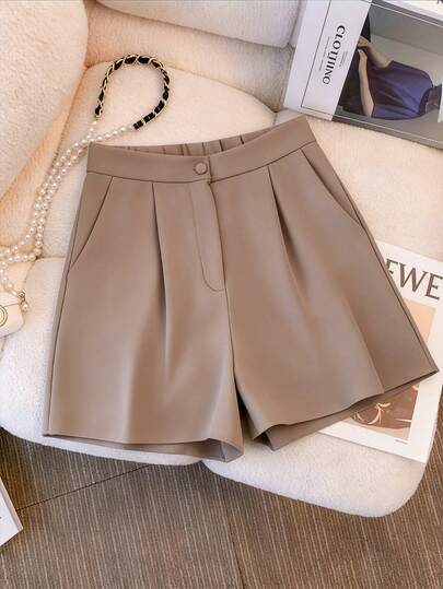 Elenzga Shorts cómodos, versátiles y elegantes de tela para mujer talla grande, adecuados para primavera, verano y otoño