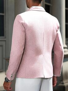 Manfinity Mode Men's Solid Color Notched Collar Single-Breasted Casual Versatile Daily Wear Long Sleeve Suit Blazer, Ceremony, Formal - Dusty Pink - View 2