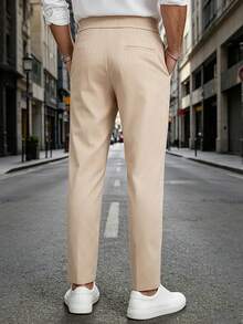 Manfinity Bizformal Quần dài nam màu mơ phong cách công sở, xếp ly, túi chéo, mặc thường ngày - Màu be - Xem 2