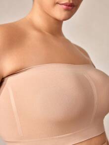 Veilyse 1pc Plus Size Women Seamless Wireless Bra, Full Coverage Comfortable Breathable Tube Top Bra - Apricot - View 11