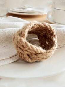 SHEIN 2/4/6/8/10/12 buah Cincin Serbet Linen Tenun Tangan dengan Desain Bunga - Bahan Jute Alami untuk Dekorasi Meja Bertema Bahari, Sempurna untuk Pesta, Pernikahan, Ulang Tahun & Suasana Makan - MultiWarna - View 15