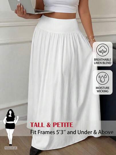 SHEIN Tall CURVE Plus Size Solid Color Minimalist Casual Skirt, Suitable For Summer, Daily Commute, Dating, Party, Christmas, New Year, Thanksgiving, Party, Wedding, Beach, Graduation Ceremony, Fashion, Elegant, Casual, Outing, Dating, Reservation, Commuting, Shiny, Valentine's Day, Elegant, Vacation, Casual, Y2K, Outing, Graduation Ceremony And Other Occasions.White Skirt