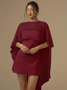 COSMINA Bộ 2 món gồm áo choàng và váy ngắn bằng vải satin cắt xéo dành cho nữ, màu trơn, thích hợp cho đám cưới/tiệc tùng/kỳ nghỉ, màu trắng. - Màu Đỏ Sâu - Xem 4