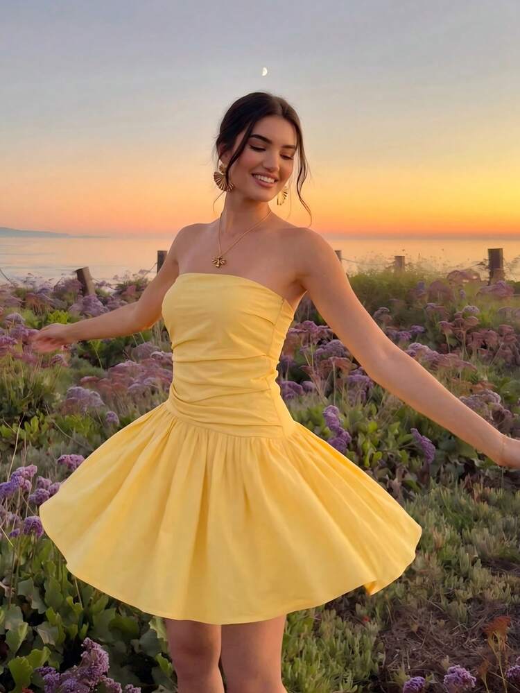 yellow cocktail dress tube DAHLIA BUTTER YELLOW TUBE GOWN | CULT MIA