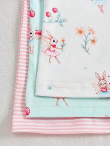 SHEIN Kaos Anak Perempuan Motif Garis Ungu Lembut, Pola Pita 3D, Leher Bulat, Lengan Pendek, Kasual, Sederhana, Serbaguna, 1 buah, Cocok untuk Pemakaian Sehari-hari Musim Semi/Panas. - MultiWarna - View 9