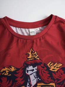 HARRY POTTER X SHEIN 1pc Tween Boys Casual Graphic T-Shirt, Round Neck Short Sleeve Comfortable Top, Collaboration Design - Burgundy - View 4