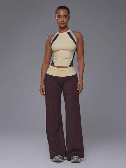 Musera Sport Colanți de yoga evazați, cu talie înaltă, pliabili, potriviți pentru sport, antrenament, sală de sport, drăguți, Pilates, fitness, zilnic, galben unt