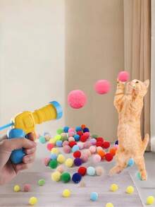 Fun Diy Pet Plush Interactive Toy Set, Launcher Training Toy Gun For Cats & Dogs, Indoor Exercise Boredom Relief ‑Play Toys, Bonding Enhancer, Silent High‑Elastic Fur Balls, Radish Bow, Plant‑Shaped Gun, Telescopic Fist Toy, Random Color. - Multicolor - View 5