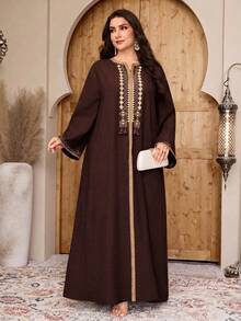 Al Najma Plus Size Women's Turkish Maxi Dress & Arabic Traditional Abaya - Coffee Brown - View 5