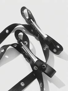 ROMWE Grunge Punk 2个Y2K风格复古优雅朋克哥特黑色皮革双透气蝴蝶结装饰DIY发夹爪发卡，适合姐妹、朋友日常佩戴或节日礼物，万圣节 - 黑色-16 - 查看 7