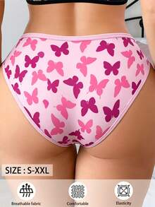 SHEIN 1 chiếc quần lót bikini nữ in họa tiết bướm thoải mái - Hồng - Xem 2